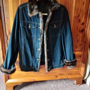 Dennis Basso Fur Trimmed/Lined Jean Jacket
